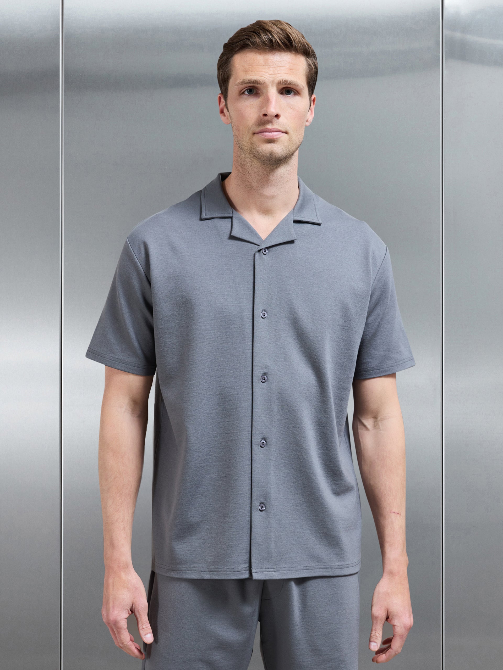 Interlock Relaxed Fit Revere Collar Shirt in Grey