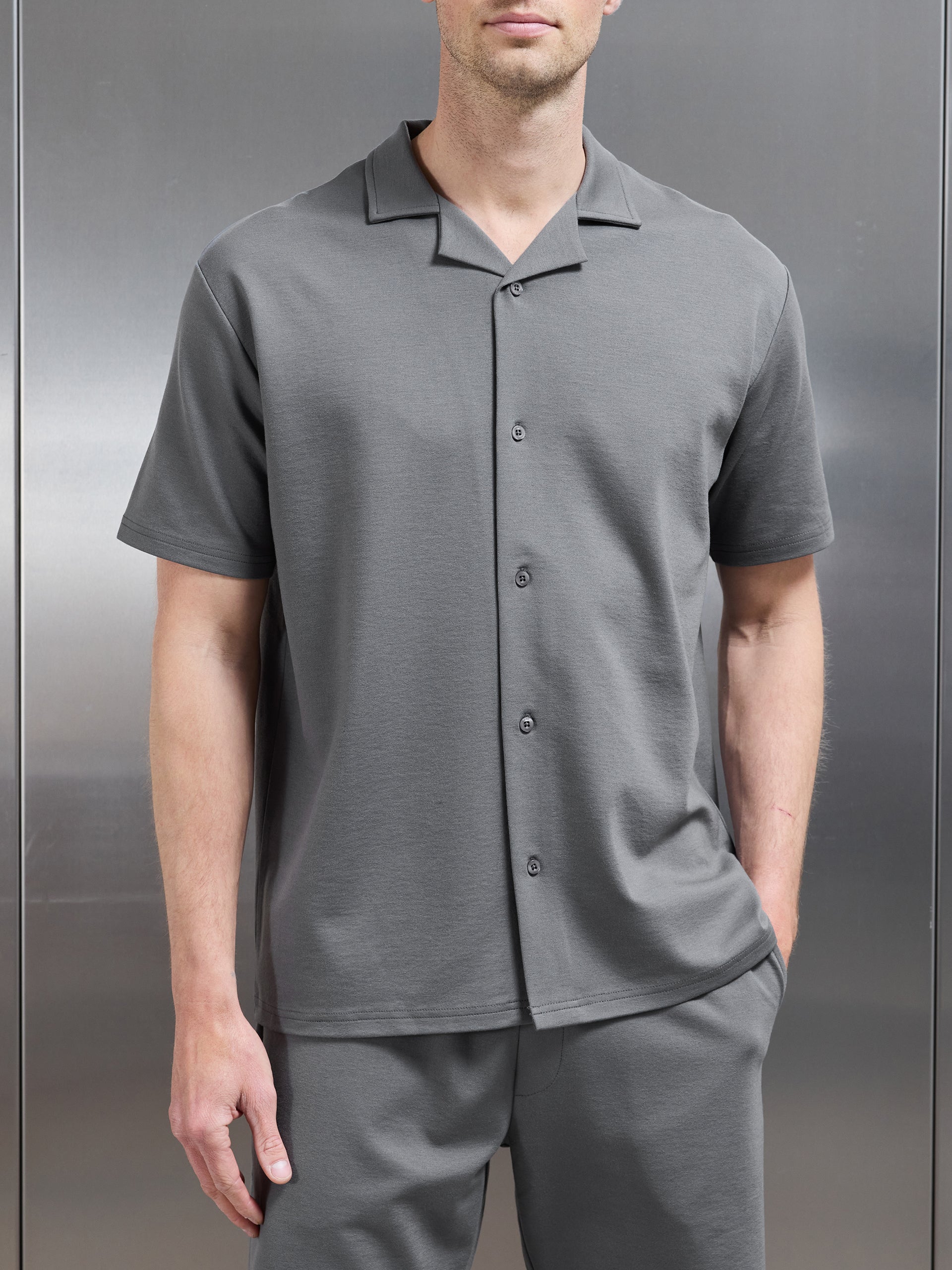 Interlock Relaxed Fit Revere Collar Shirt in Grey