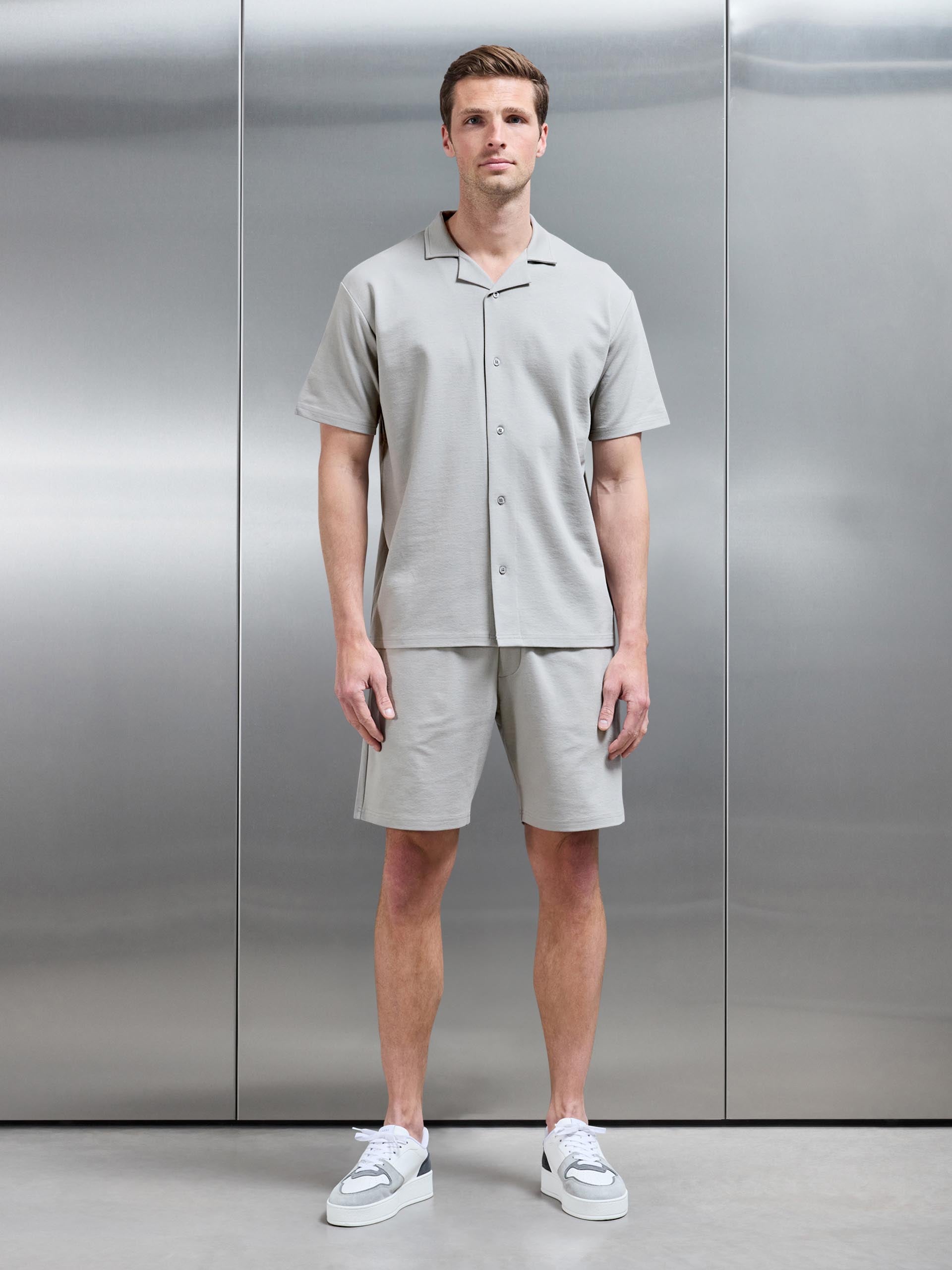Interlock Relaxed Fit Revere Collar Shirt in Stone