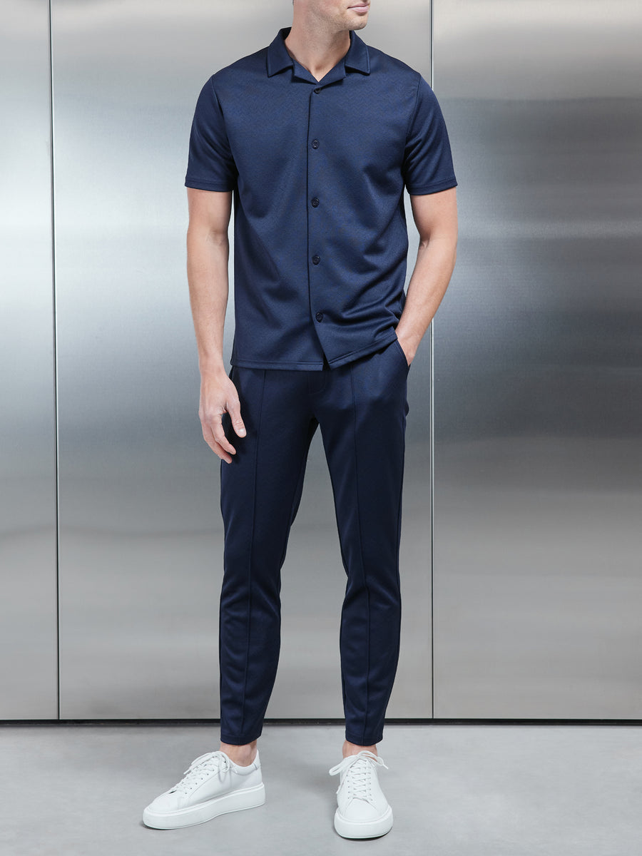 Textured Interlock Trouser in Navy