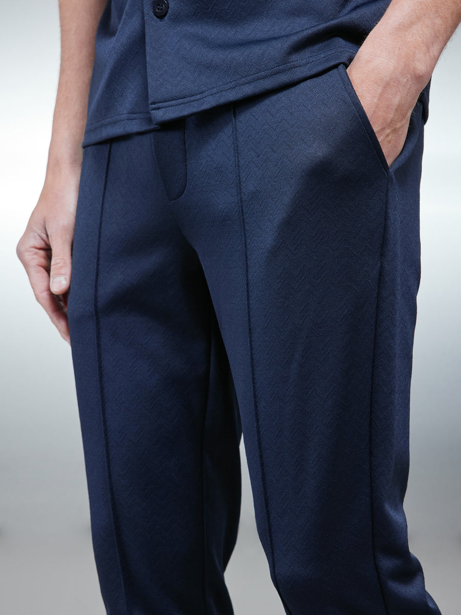 Textured Interlock Trouser in Navy