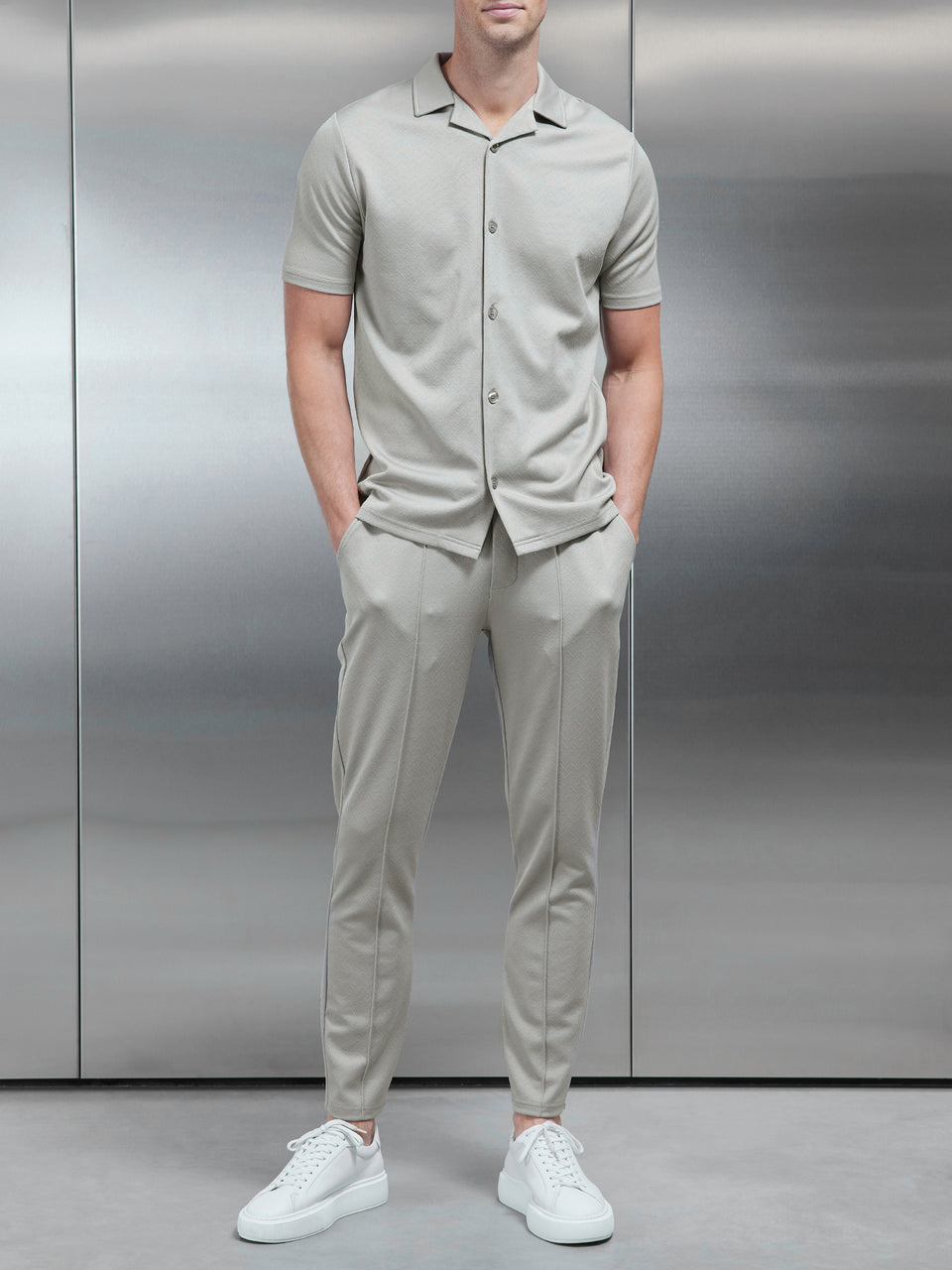 Textured Interlock Trouser in Stone