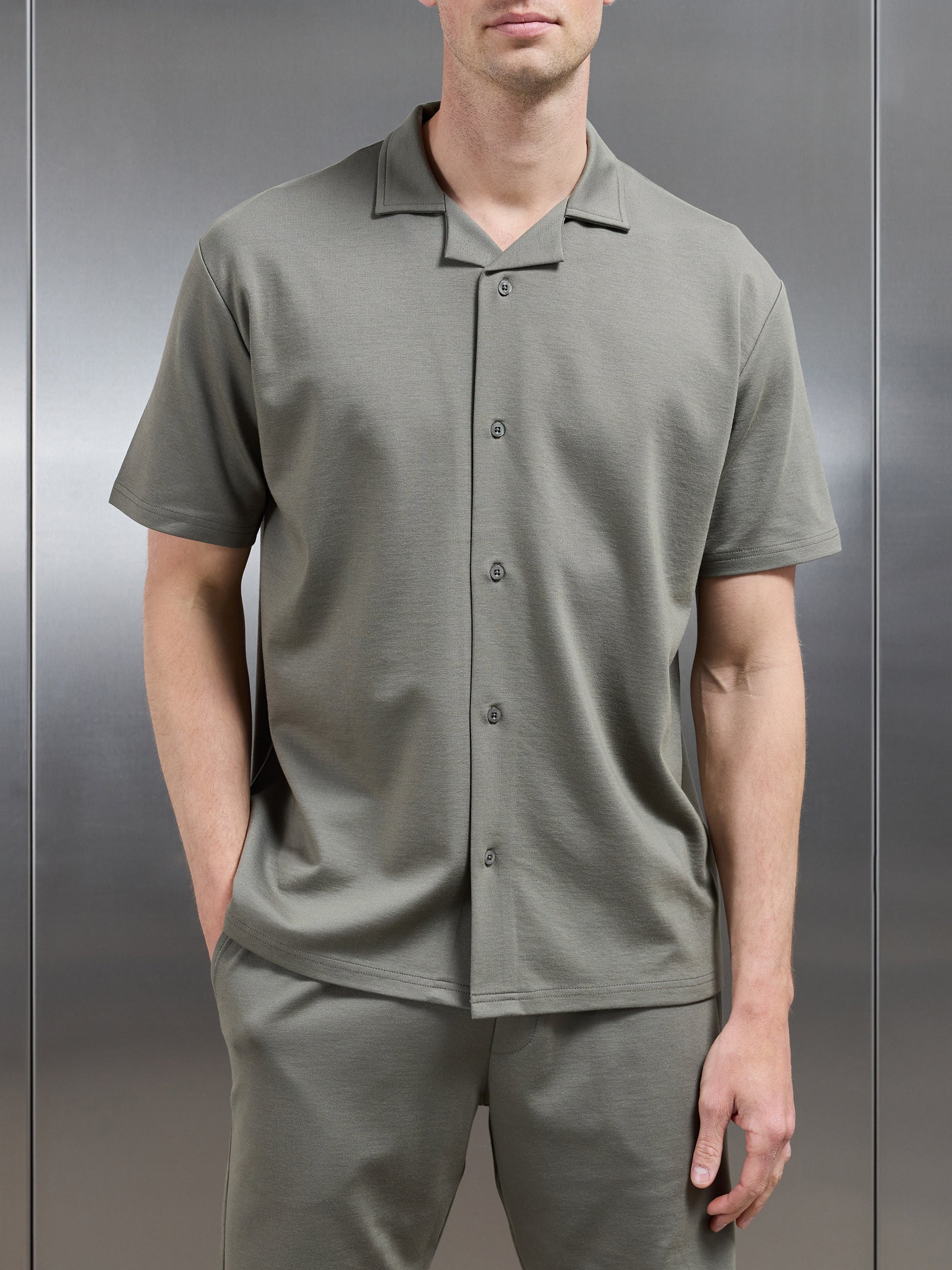 Interlock Relaxed Fit Revere Collar Shirt in Sage