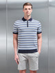 Jacquard Zig Zag Knitted Zip Polo Shirt in Navy