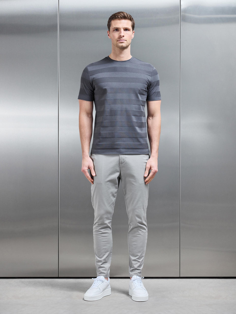 Jacquard Stripe T-Shirt in Slate Grey