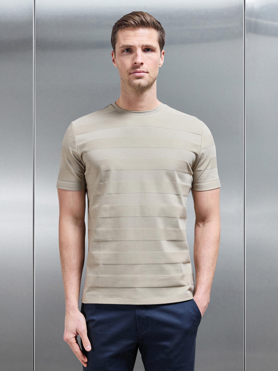 Jacquard Stripe T-Shirt in Stone
