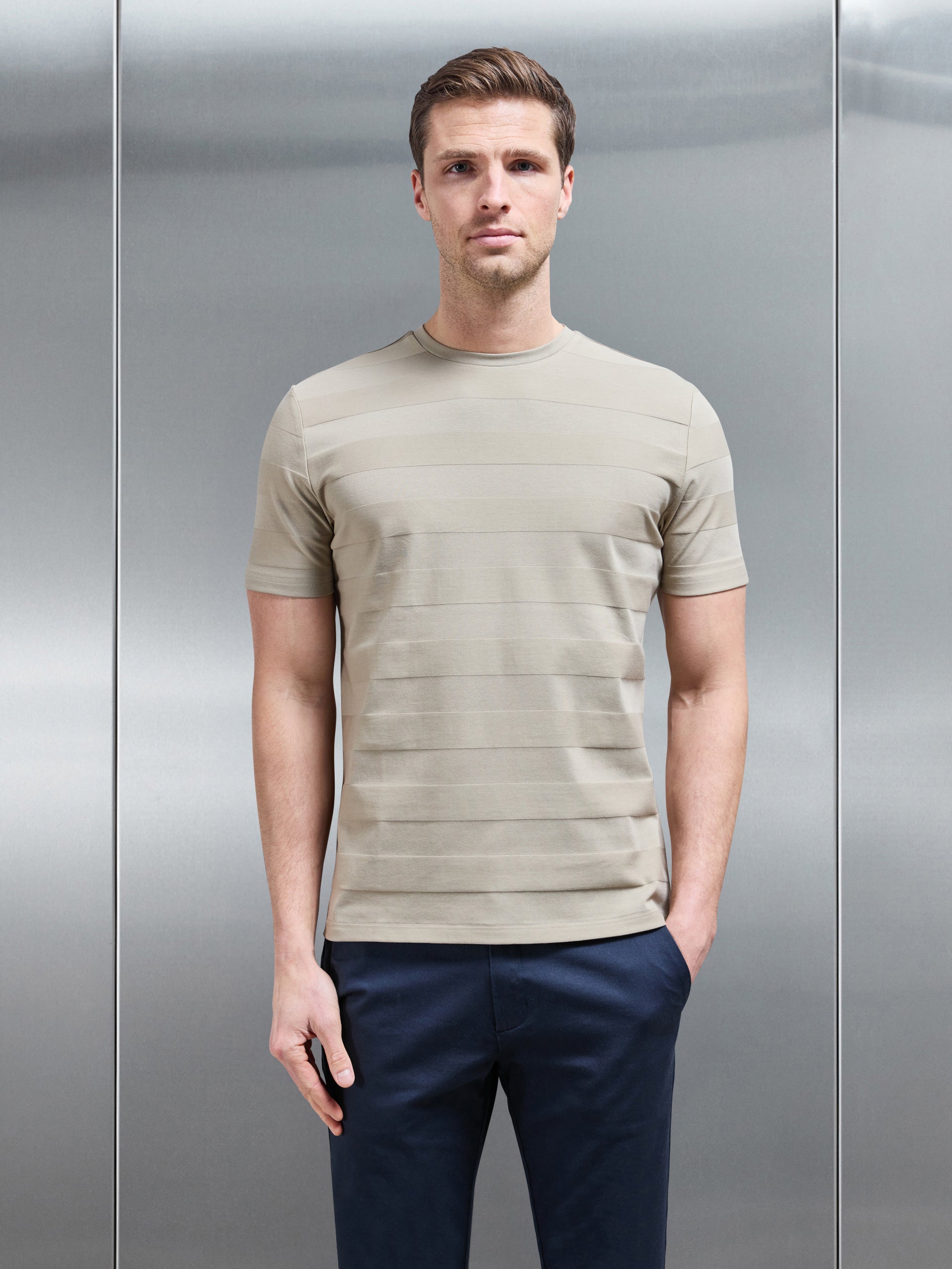 Jacquard Stripe T-Shirt in Stone