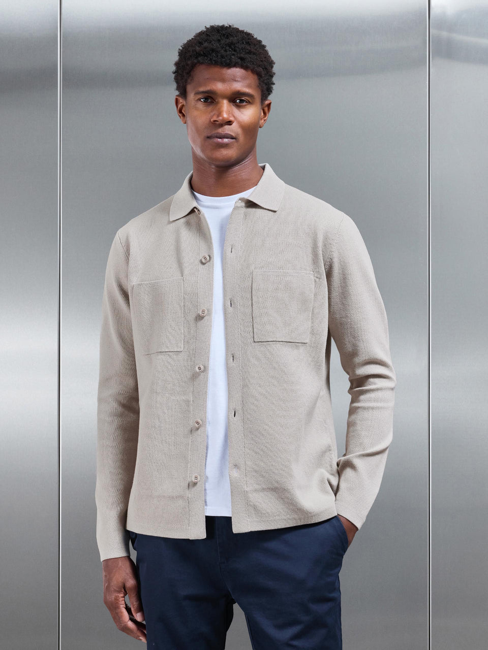 Knitted Overshirt in Stone