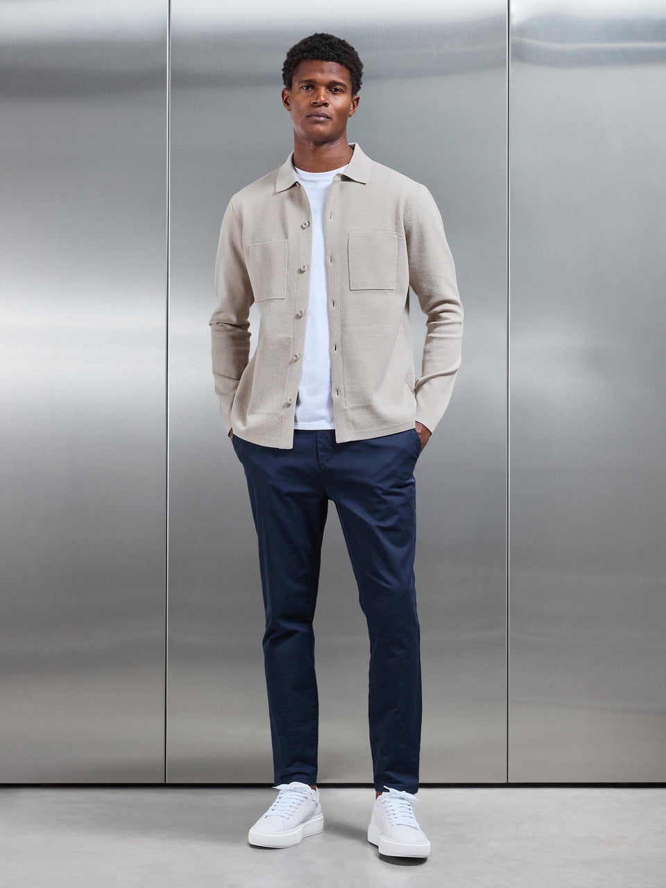 Knitted Overshirt in Stone