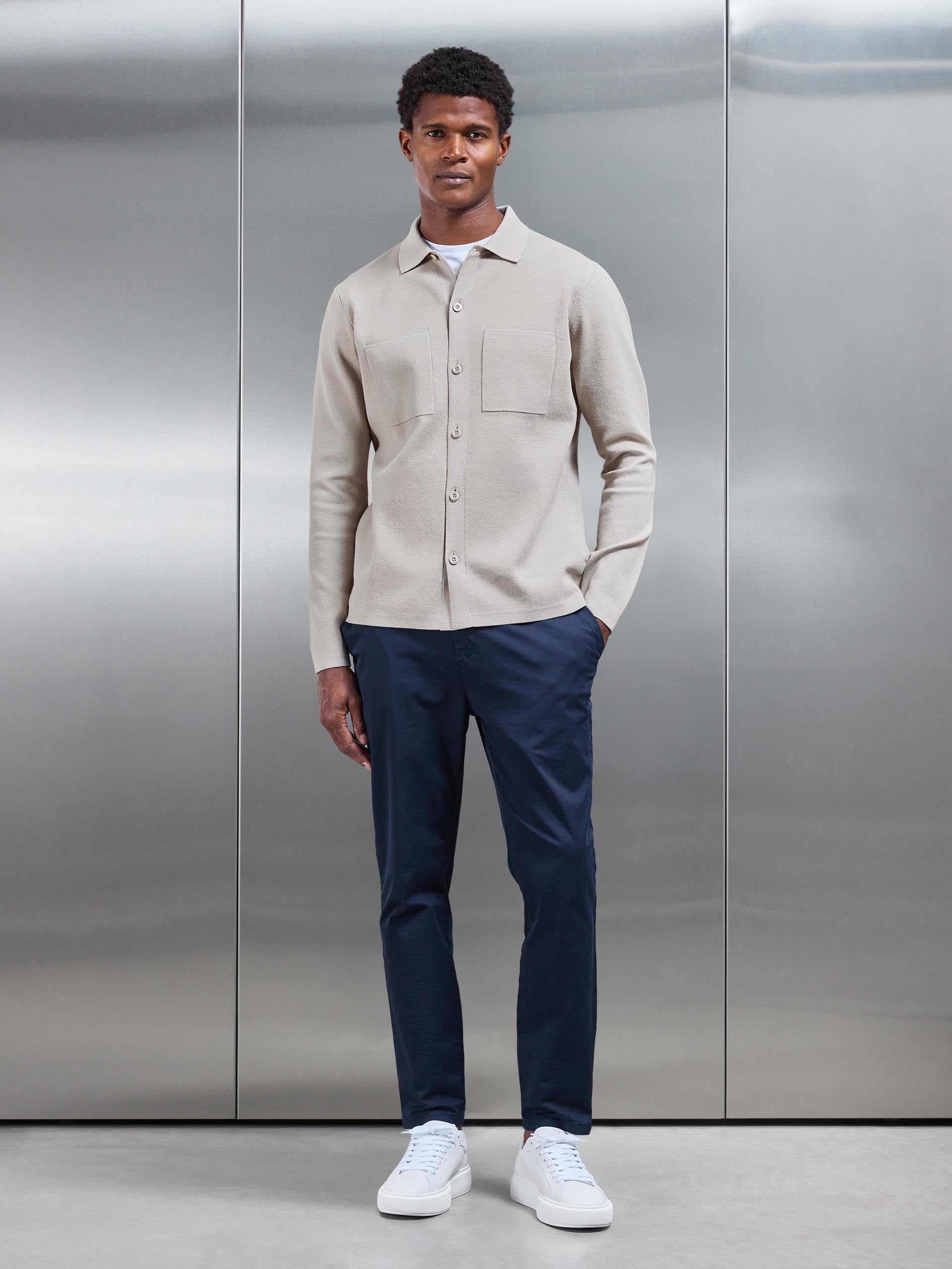 Knitted Overshirt in Stone