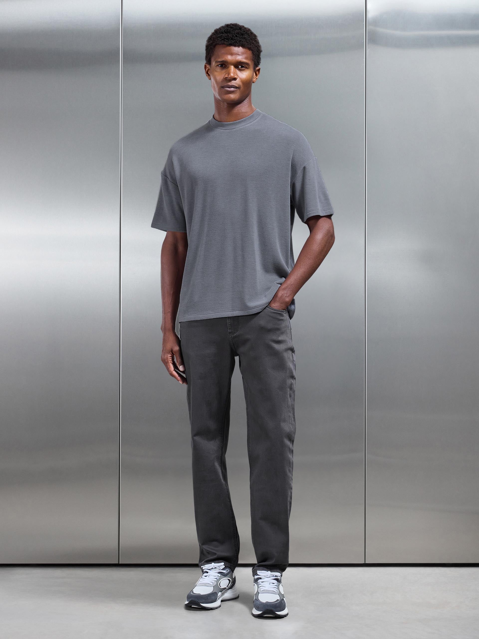 Knitted Textured Relaxed Fit T-Shirt in Slate Grey