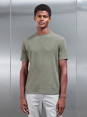 Knitted Textured T-Shirt in Olive