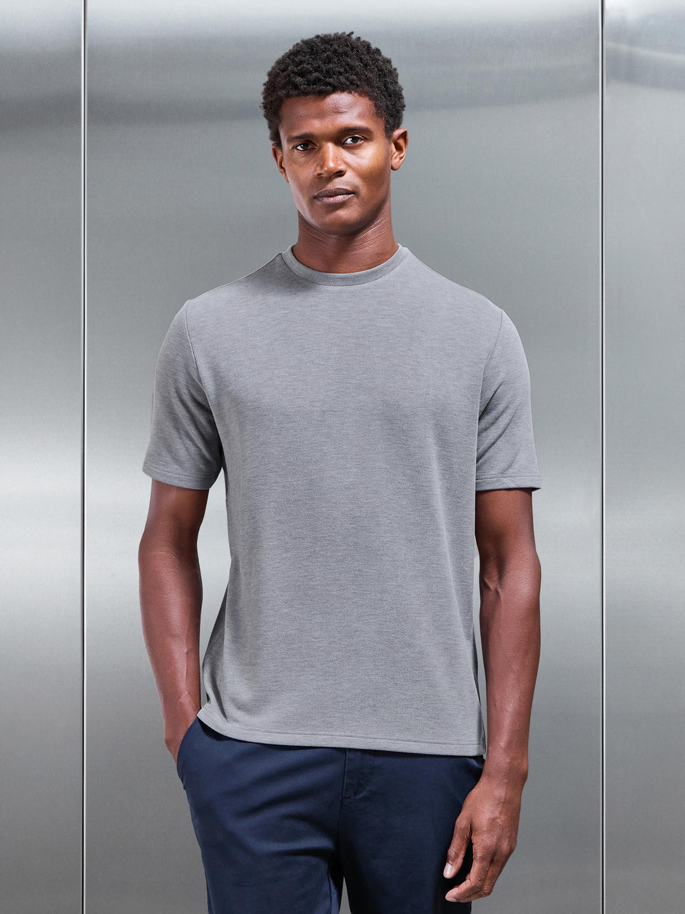 Knitted Textured T-Shirt in Slate Grey