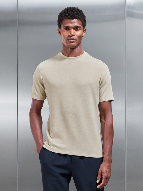 Knitted Textured T-Shirt in Stone