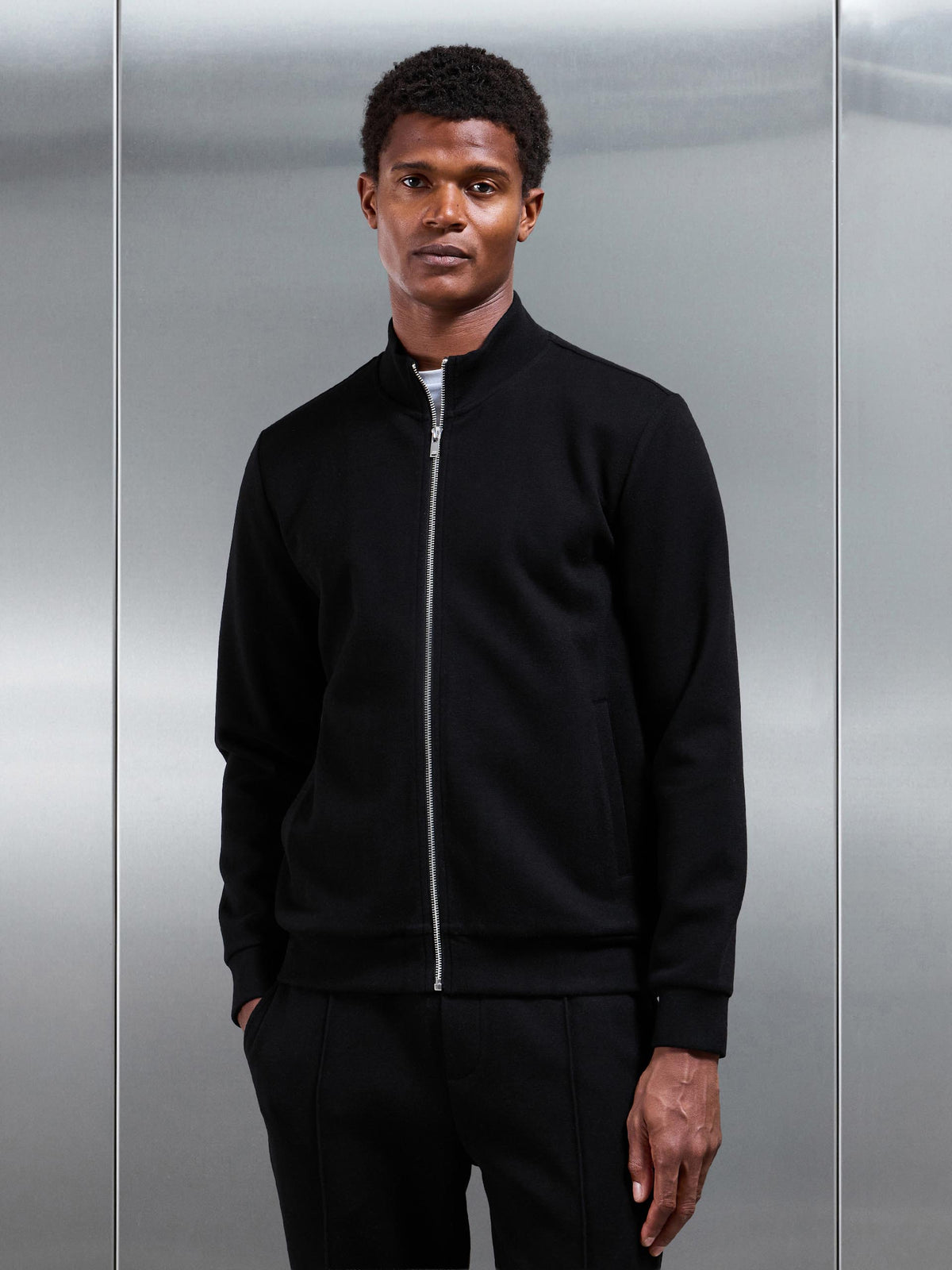 Knitted Zip Through Jacket in Black | ARNE UK