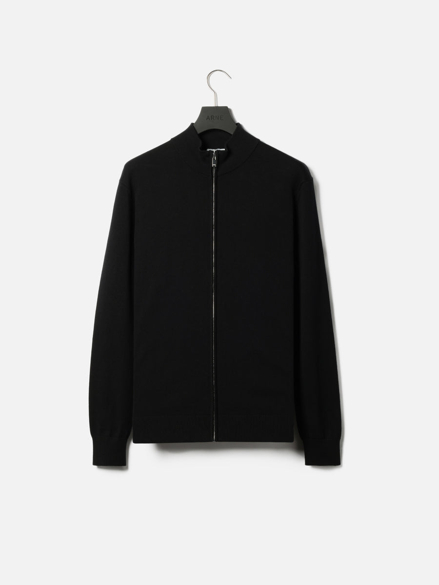 Cotton Knitted Zip Through Jacket in Black