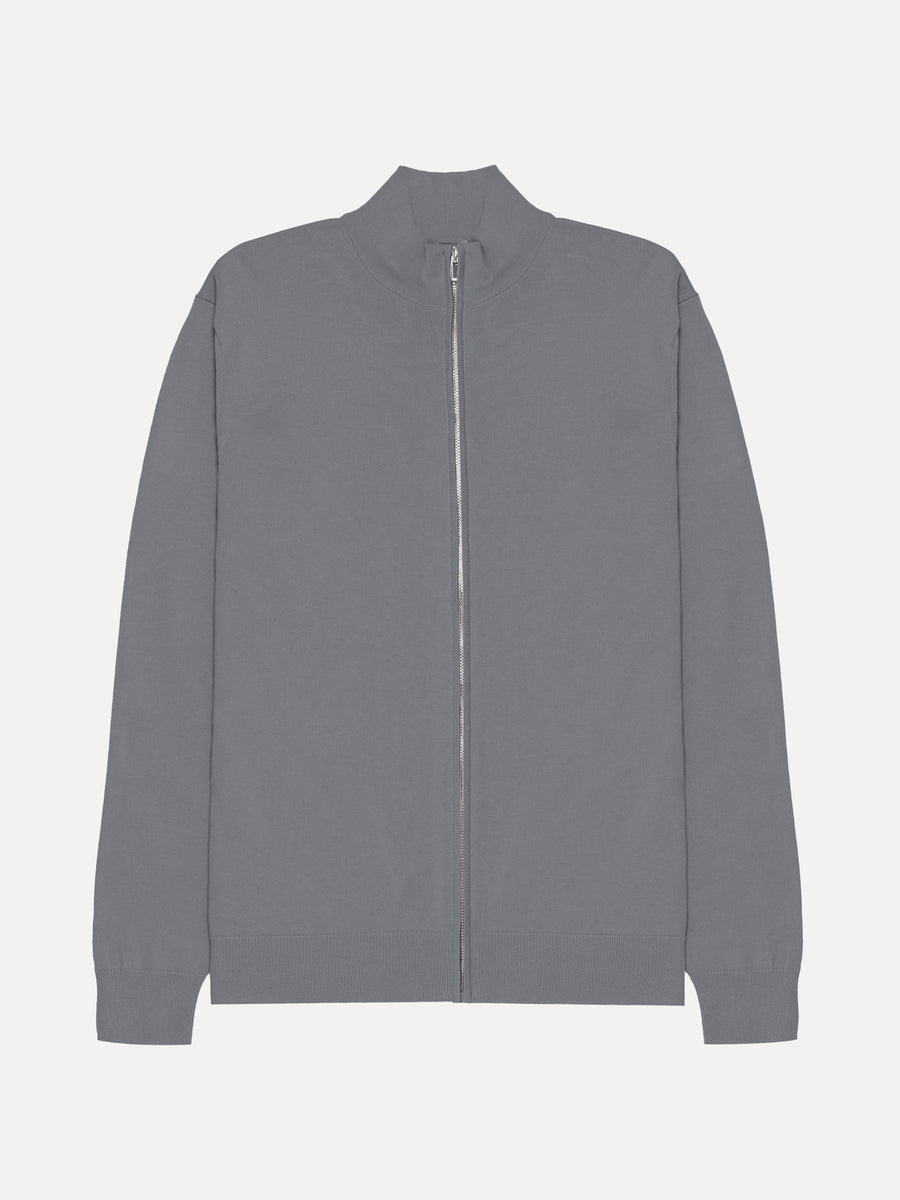 Cotton Knitted Zip Through Jacket in Grey