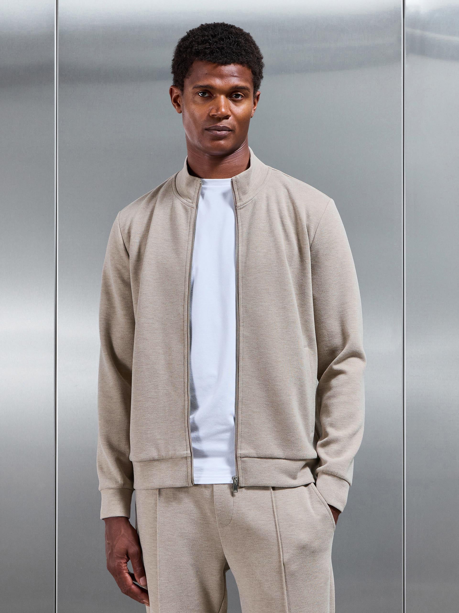 Knitted Zip Through Jacket in Stone