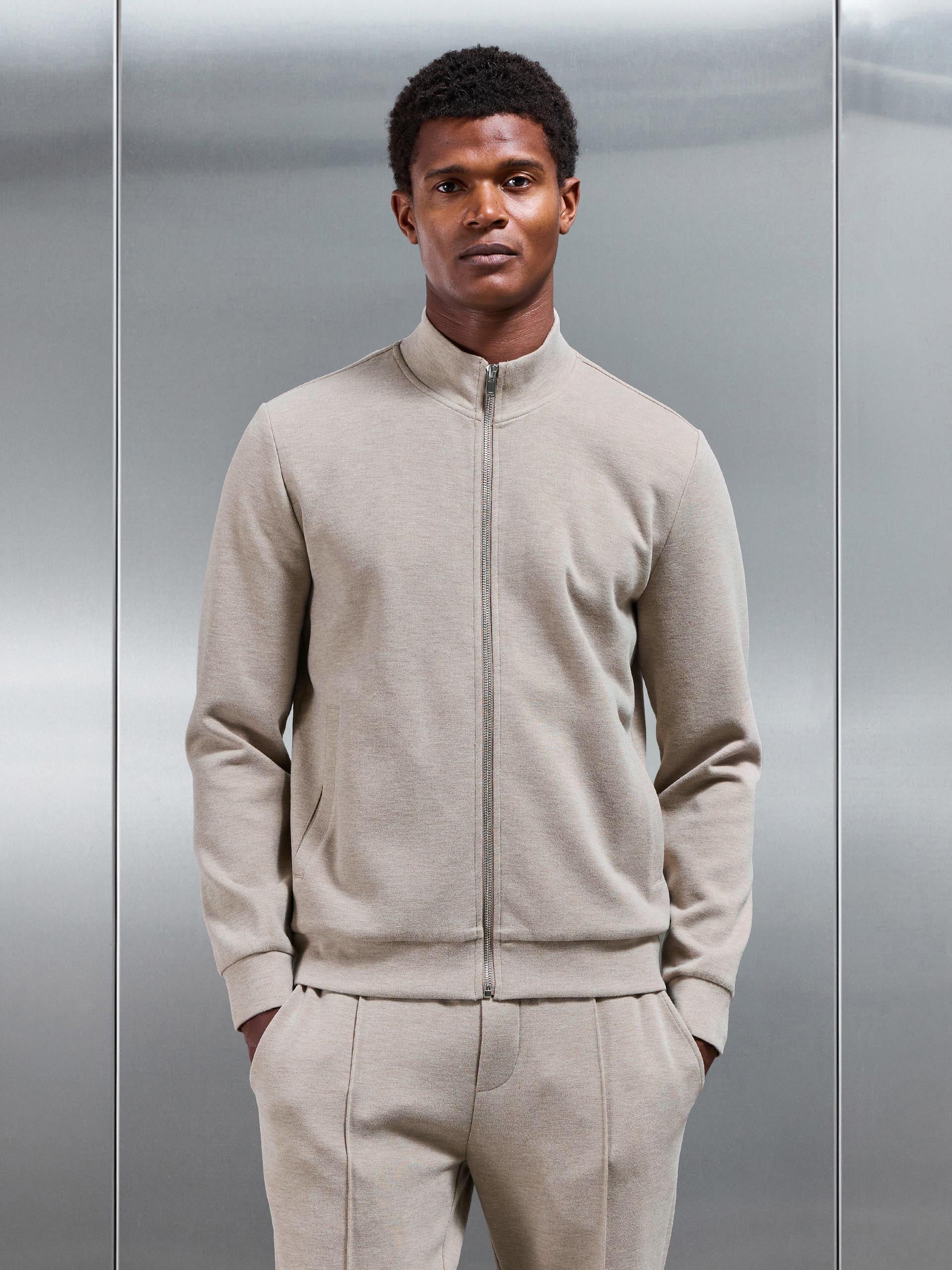 Knitted Zip Through Jacket in Stone