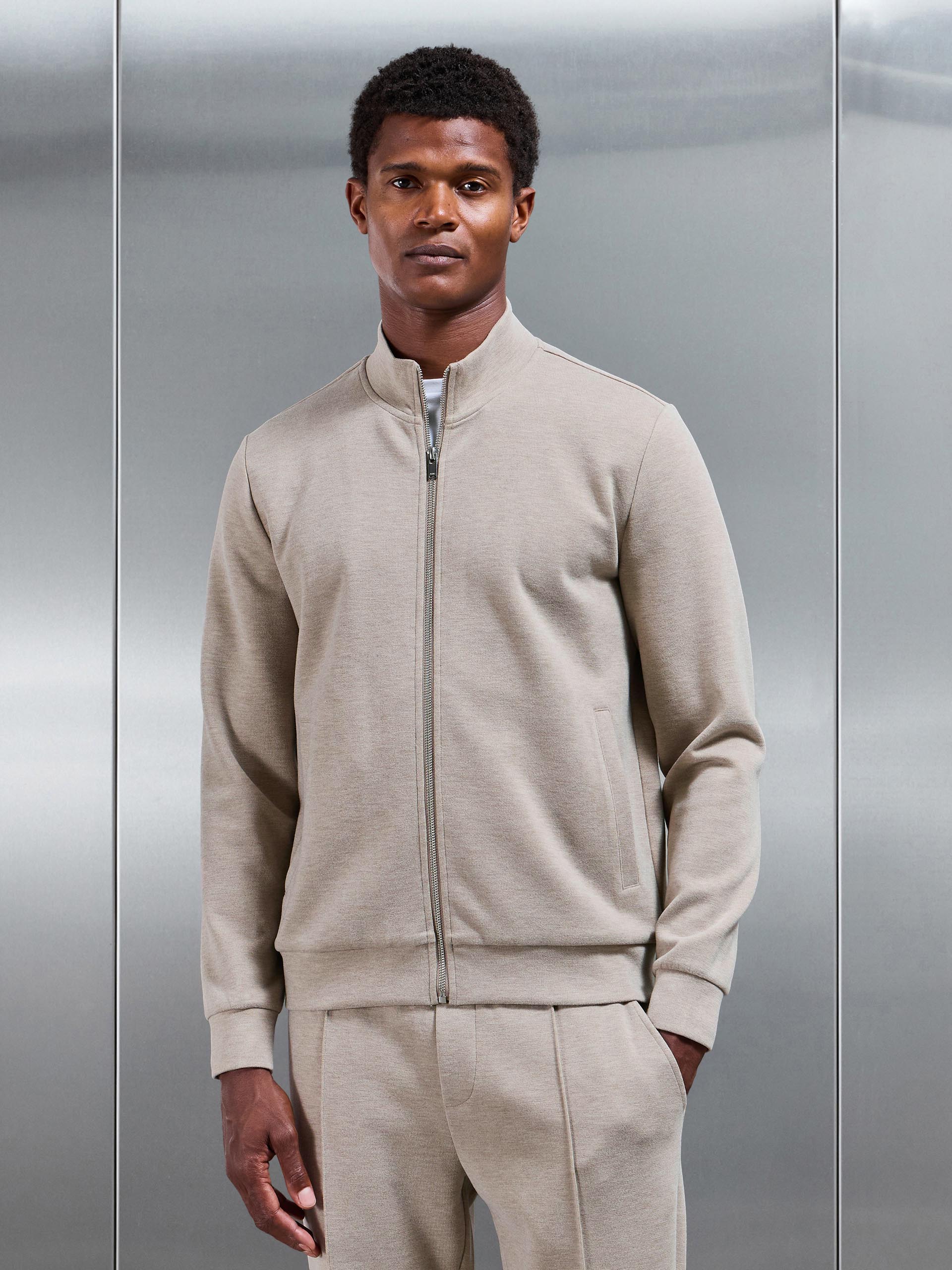 Knitted Zip Through Jacket in Stone