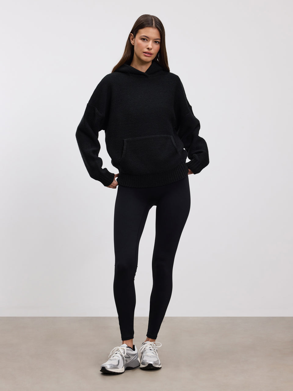 Womens Knitted Hoodie in Black