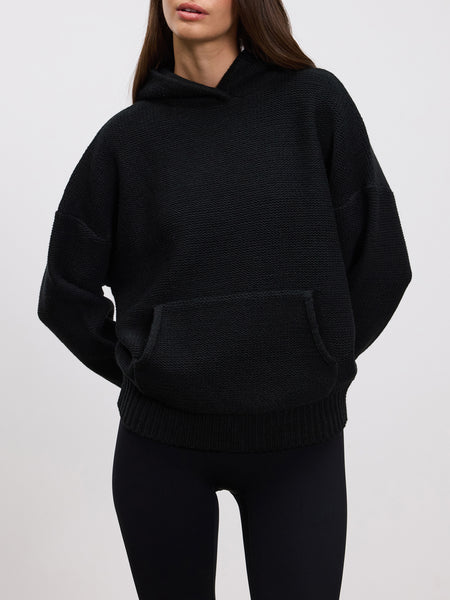 Womens Knitted Hoodie in Black