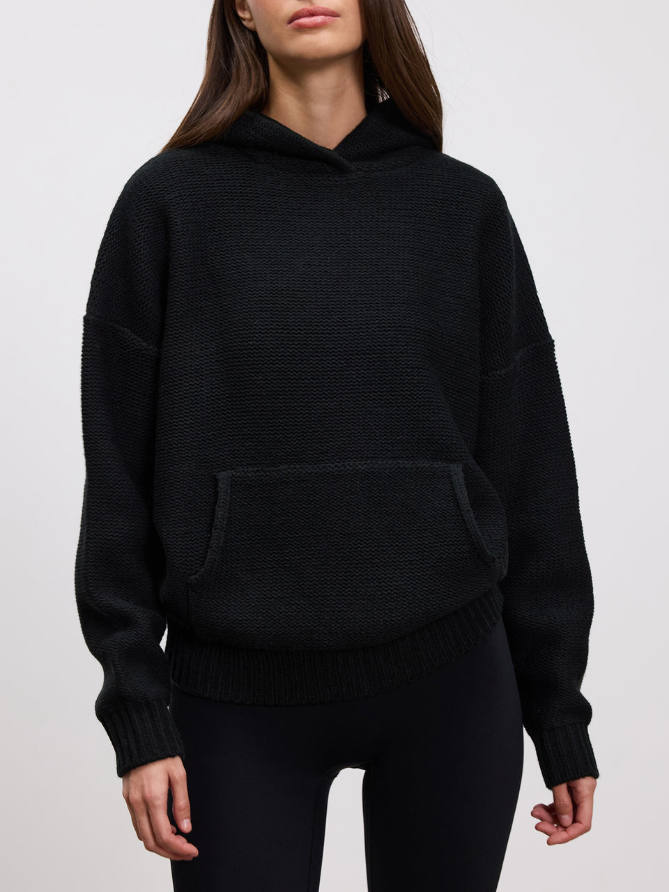 Womens Knitted Hoodie in Black