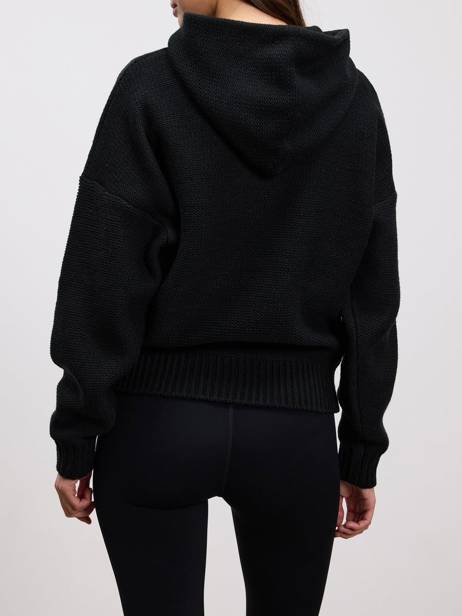 Womens Knitted Hoodie in Black