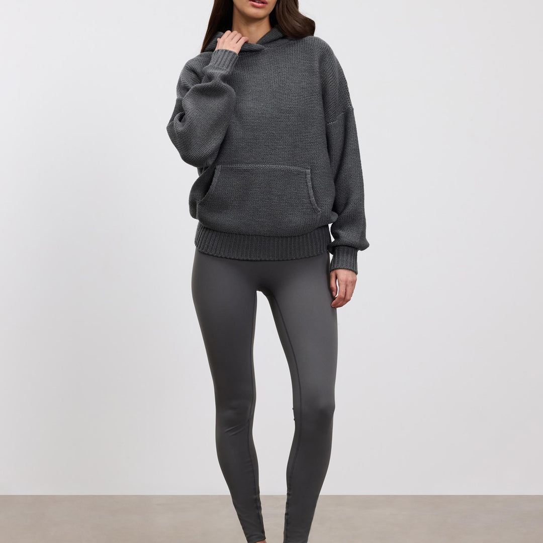 Womens Knitted Hoodie in Grey