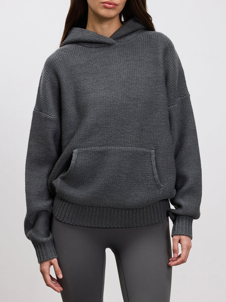 Womens Knitted Hoodie in Grey