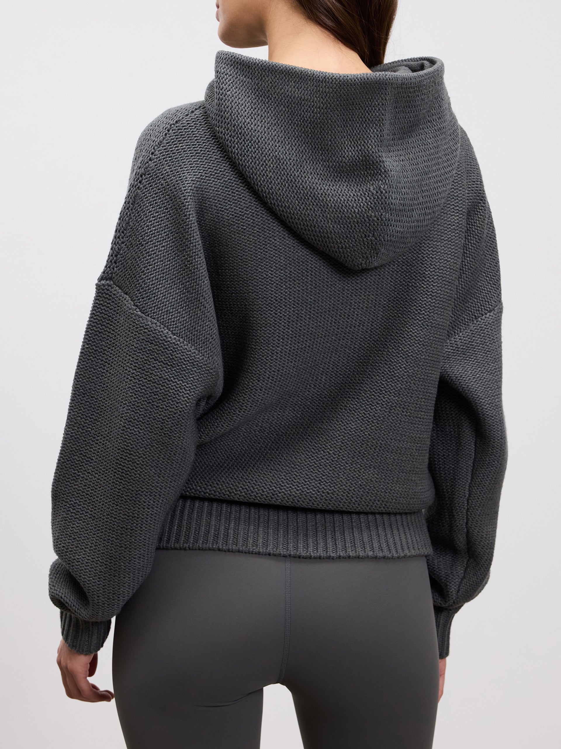 Womens Knitted Hoodie in Grey