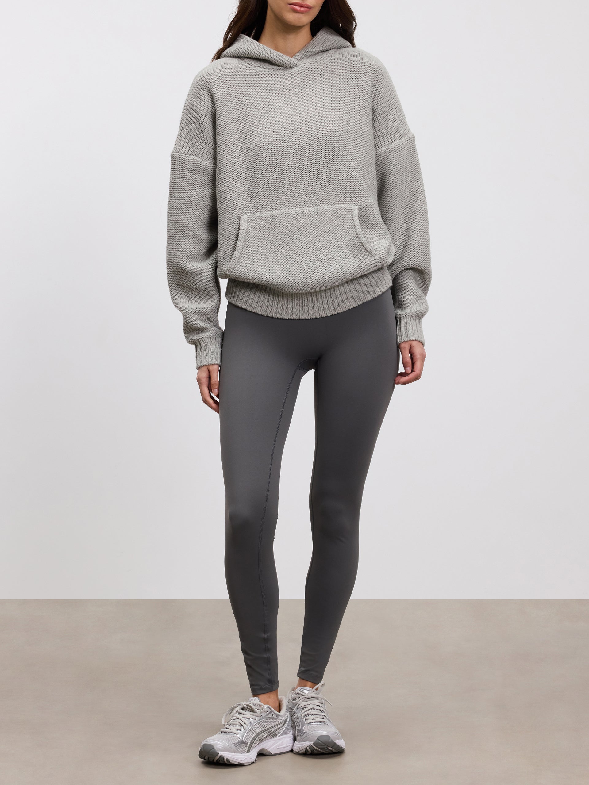 Womens Knitted Hoodie in Mid Grey