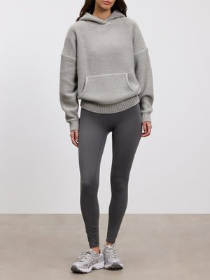 Womens Knitted Hoodie in Mid Grey