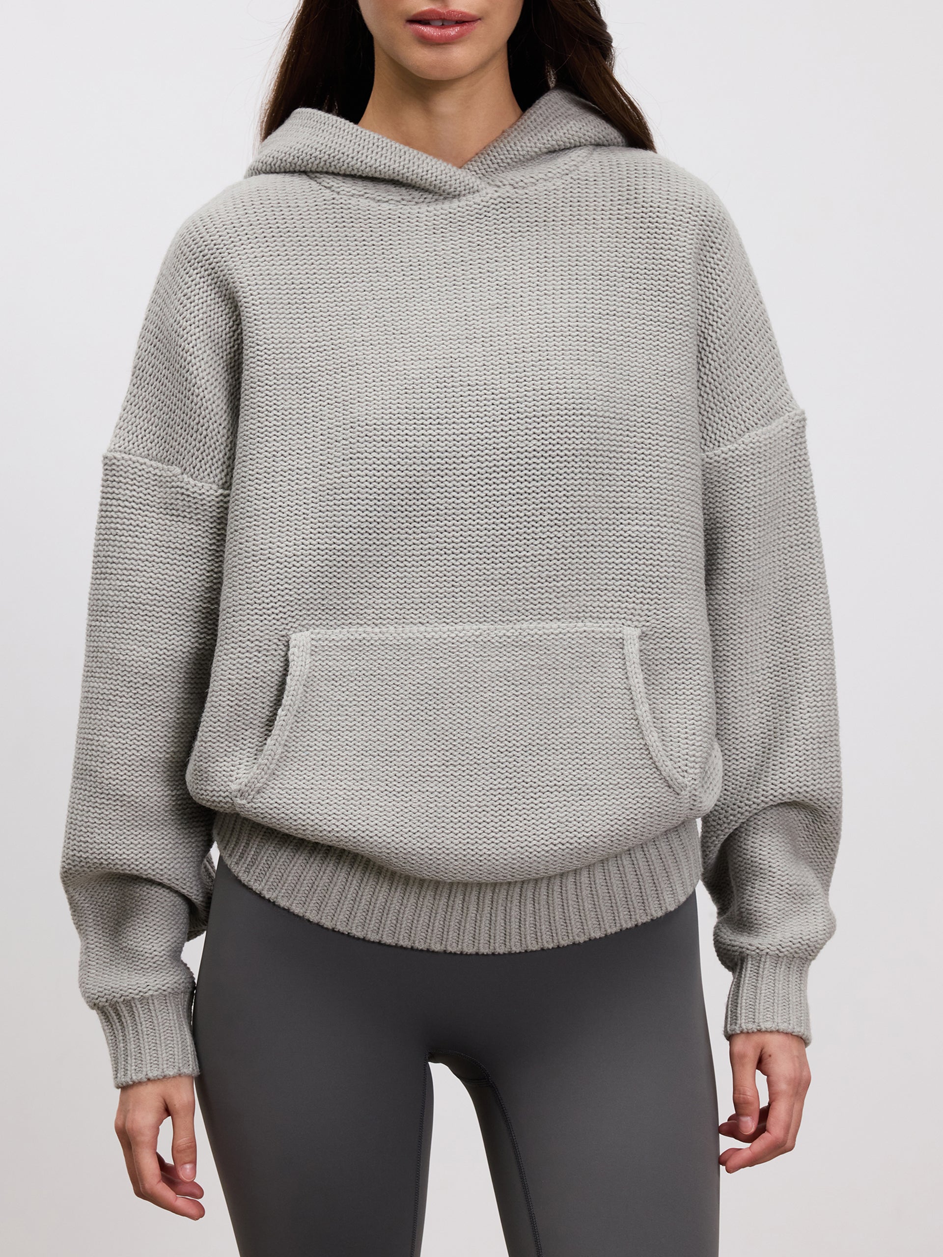 Womens Knitted Hoodie in Mid Grey