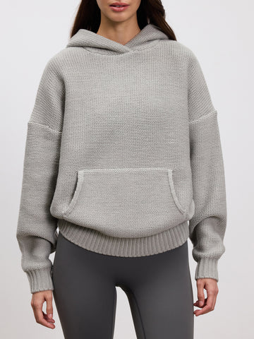 Womens Knitted Hoodie in Mid Grey