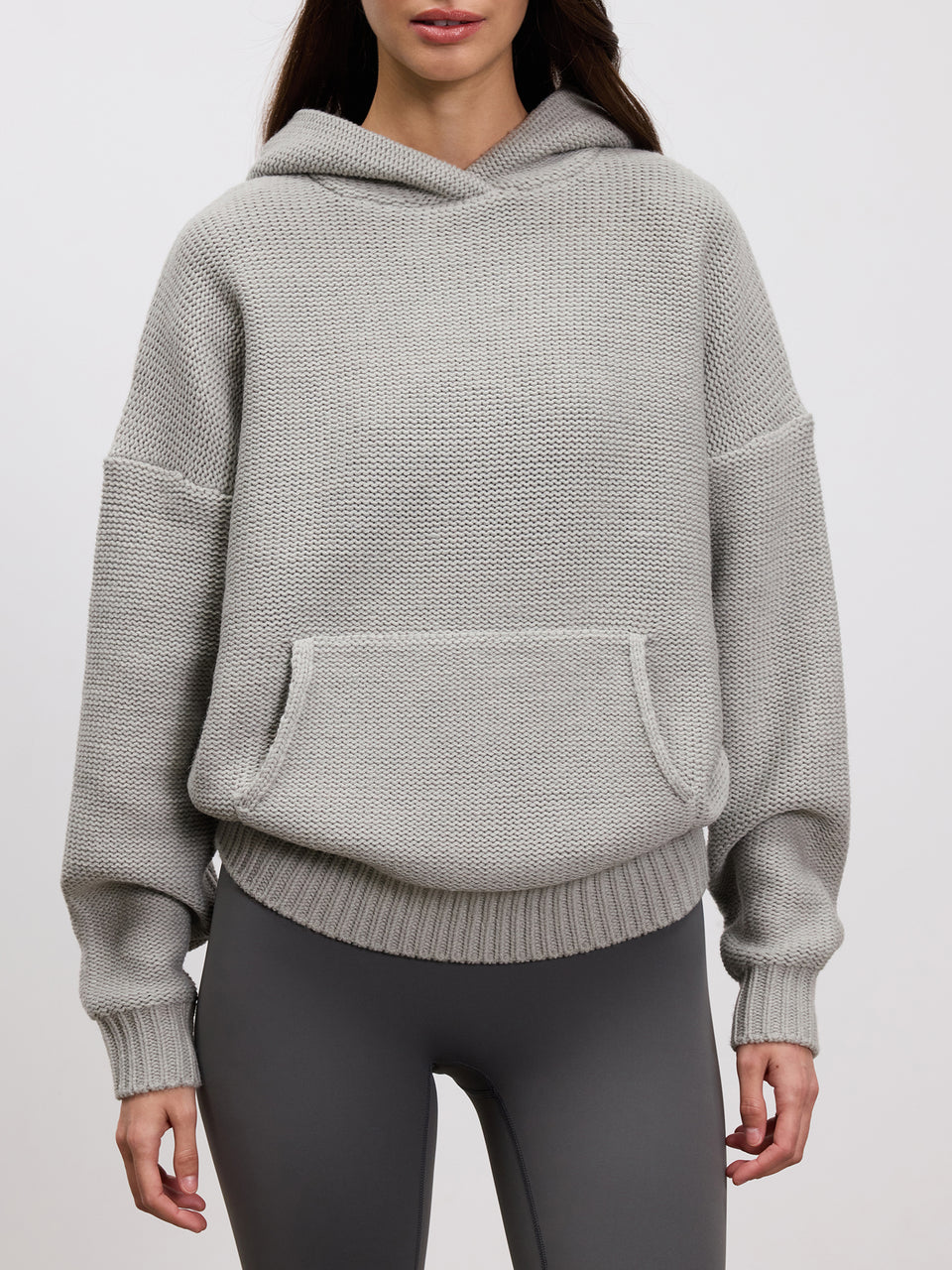 Womens Knitted Hoodie in Mid Grey