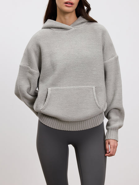 Womens Knitted Hoodie in Mid Grey