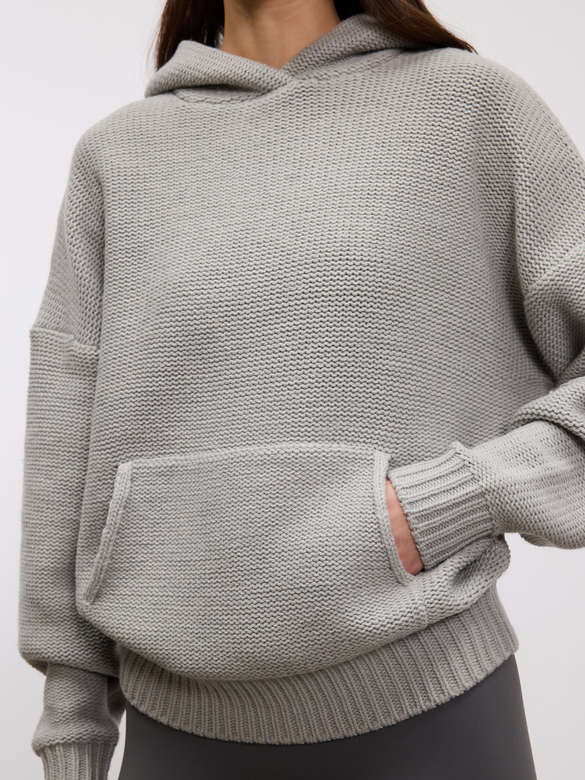 Womens Knitted Hoodie in Mid Grey