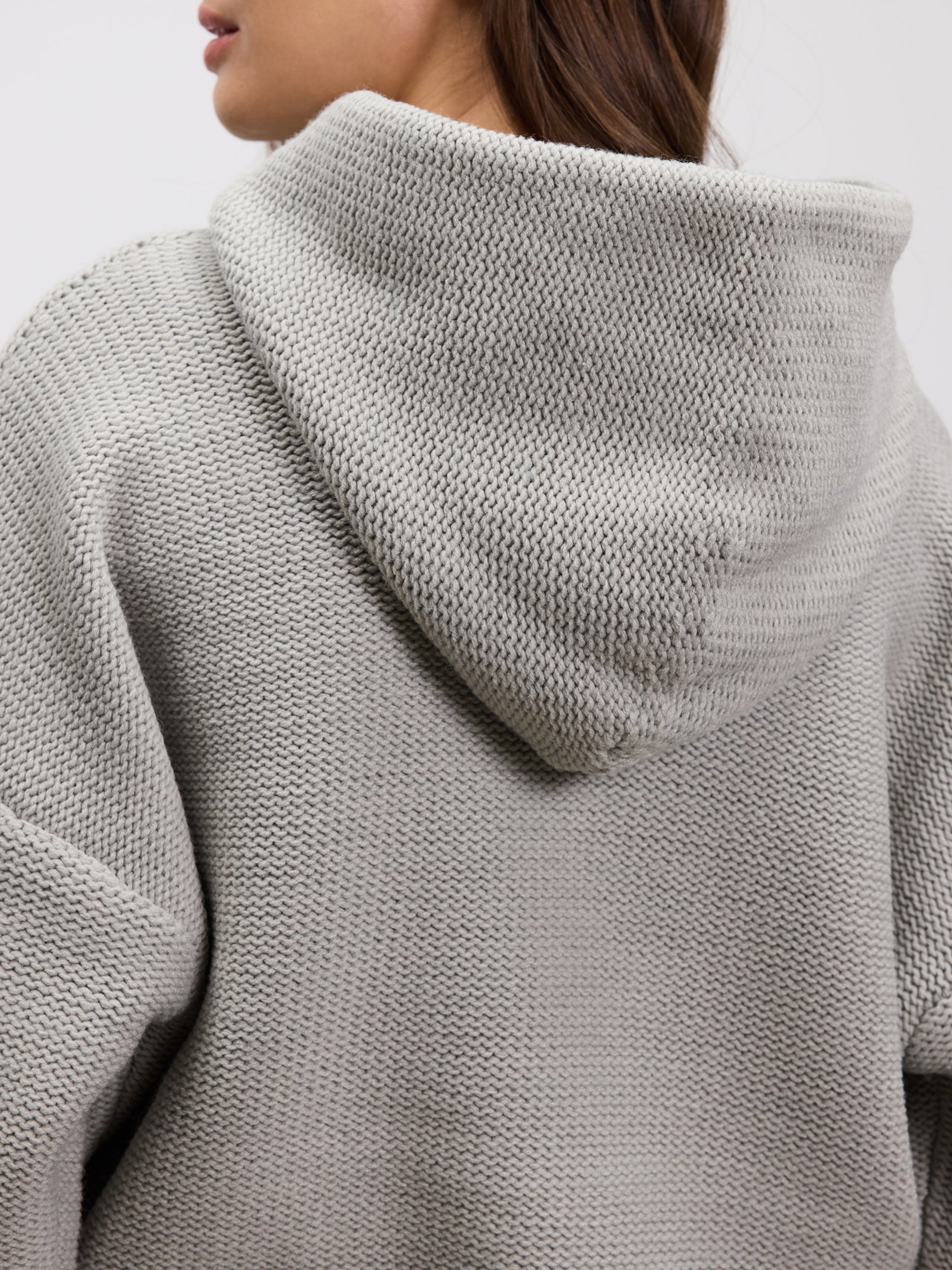 Womens Knitted Hoodie in Mid Grey