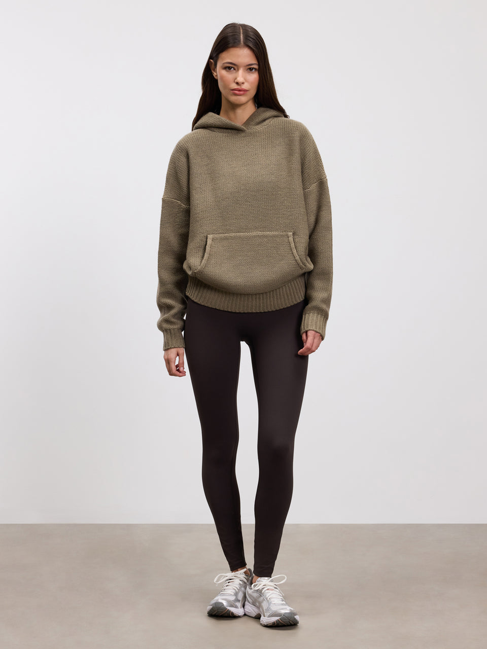 Womens Knitted Hoodie in Stone