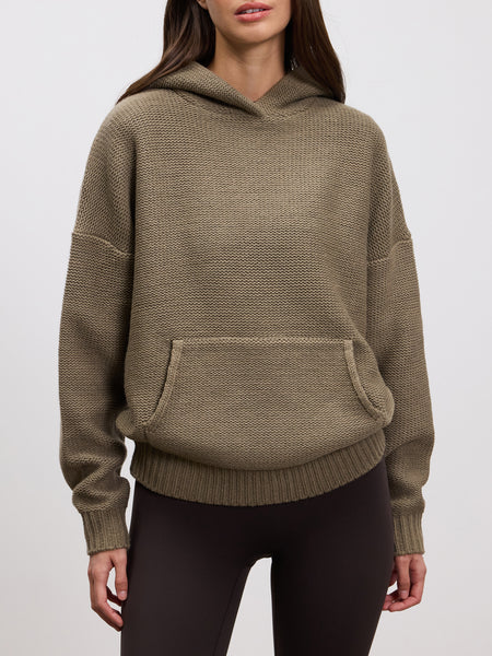 Womens Knitted Hoodie in Stone