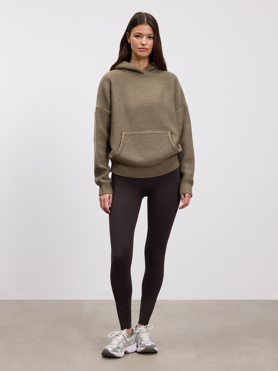 Womens Knitted Hoodie in Stone