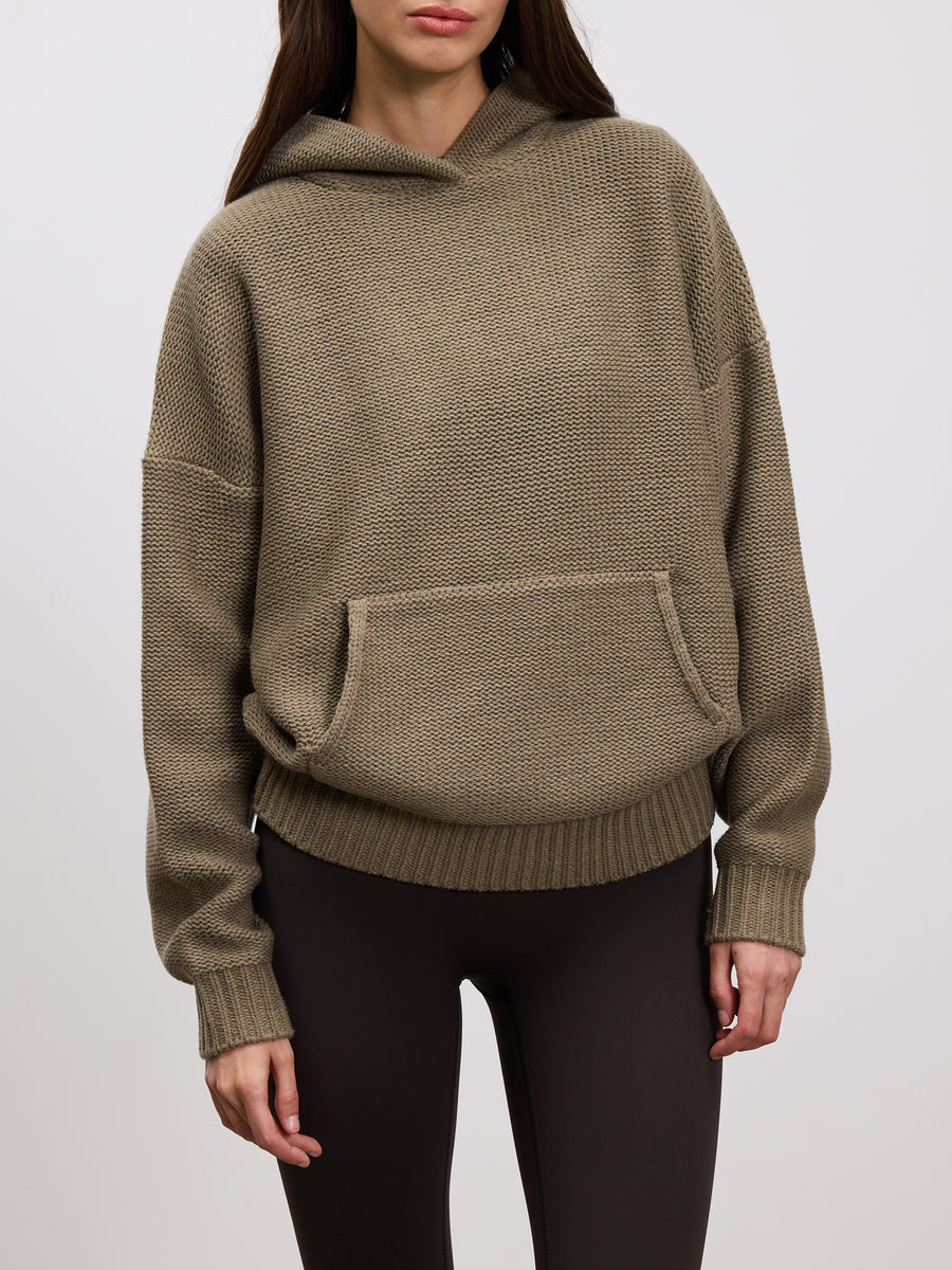 Womens Knitted Hoodie in Stone