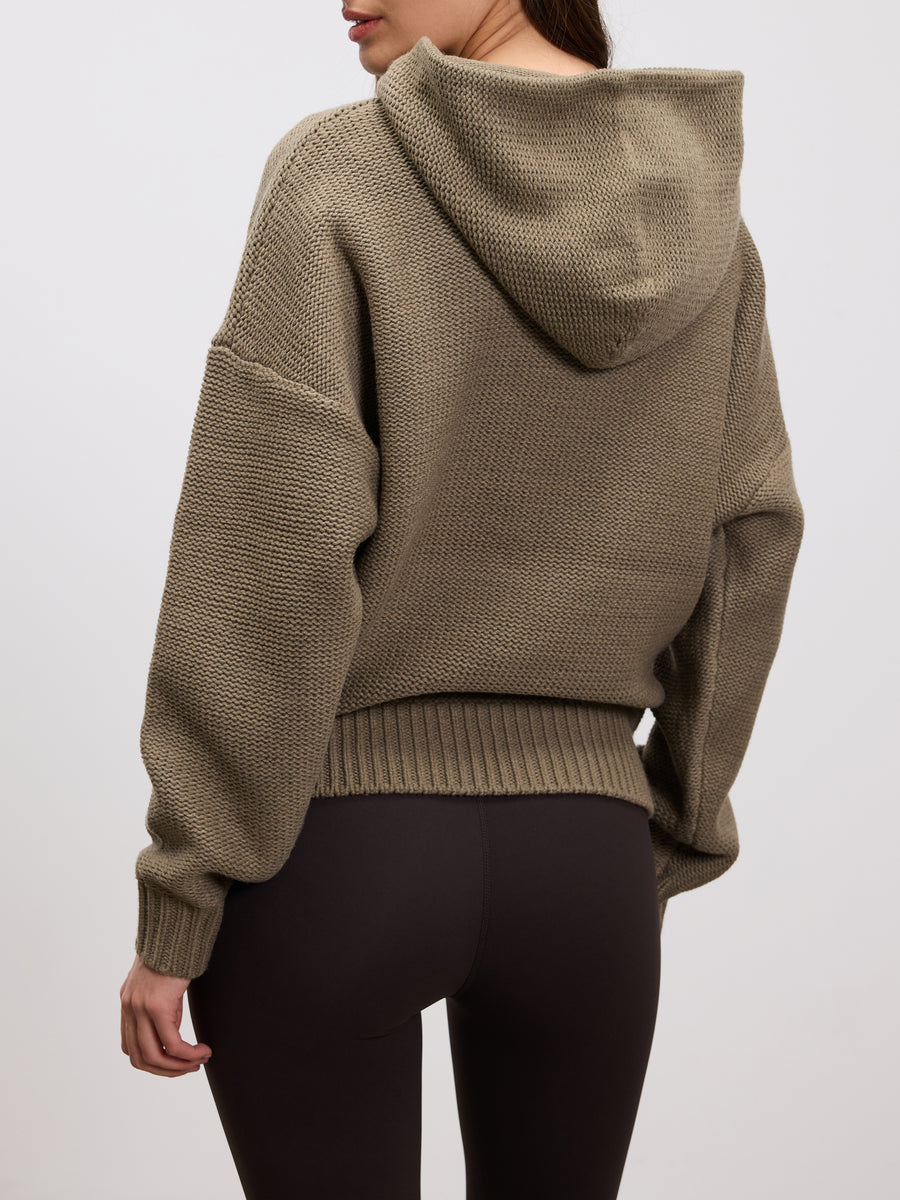 Womens Knitted Hoodie in Stone