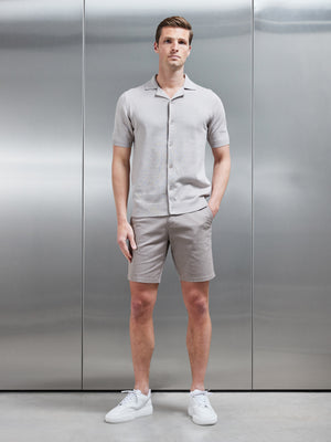 Knitted Revere Collar Shirt in Stone