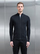 Knitted Ribbed Funnel Neck Zip Through Jacket in Black