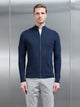 Knitted Ribbed Funnel Neck Zip Through Jacket in Navy