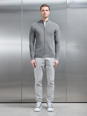 Knitted Ribbed Funnel Neck Zip Through Jacket in Sage
