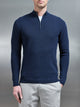 Knitted Ribbed Half Zip Funnel Neck Jumper in Navy