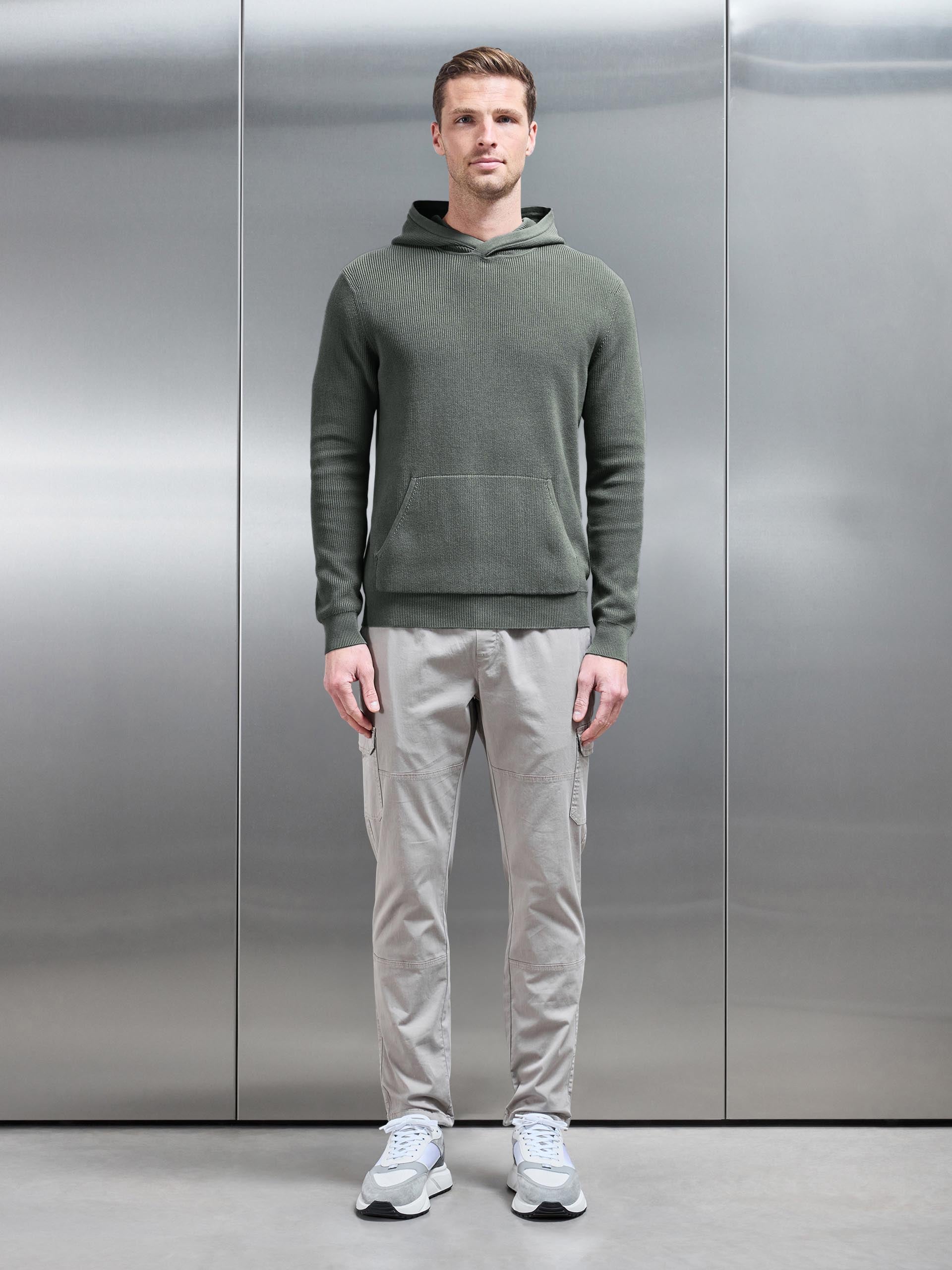 Knitted Ribbed Hoodie in Sage
